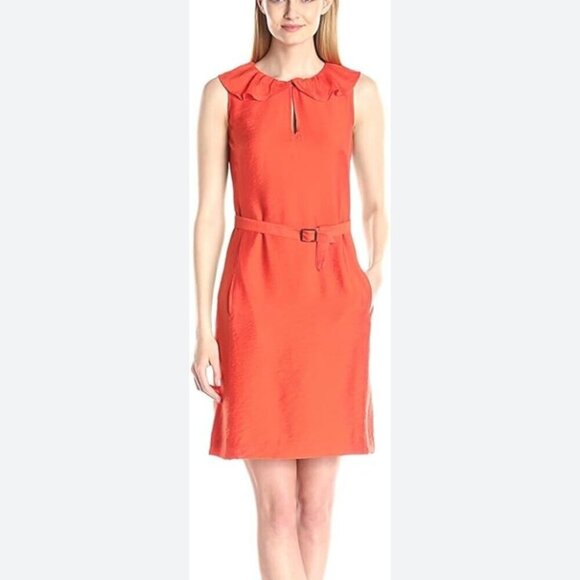 Anne Klein Sleeveless Flutter Collar Orange Dress Size 16 - Picture 1 of 11